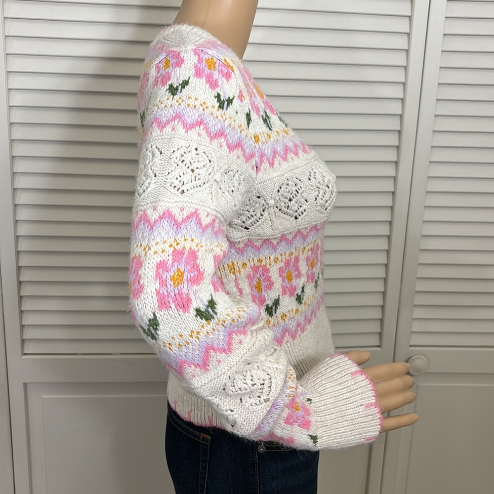 Zara Blogger Fave Floral Jacquard Knit Cropped Cardigan Small - Picture 9 of 14